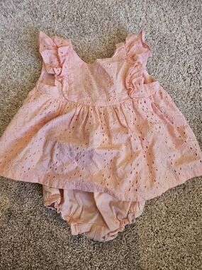 Janie and Jack Pink Eyelet Dress with Matching Bloomer
